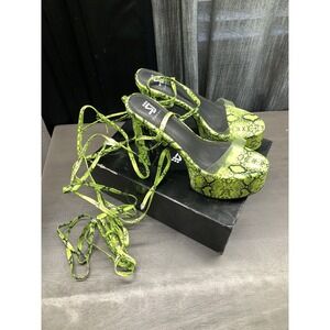 Shane Justin Neon Snakeskin Print Wrap Up Heels  Womens Sz 8